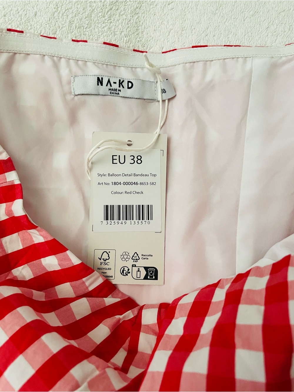 NWT NAKD Red Gingham Peplum Top - Picture 3 of 8